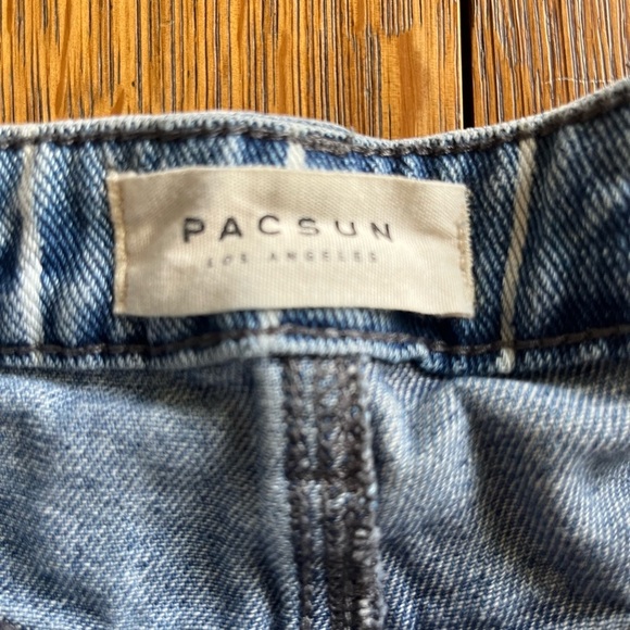 PacSun Blue Striped Jean Shorts Frayed Hemline High Rise Festival Shorts Size 24 - Picture 5 of 11